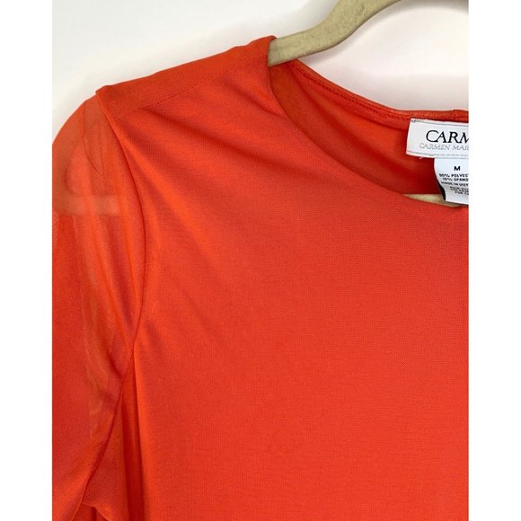 CARMEN MARC VALVO Orange‎ Sheer Mid Sleeve Blouse Sz M - Picture 2 of 10